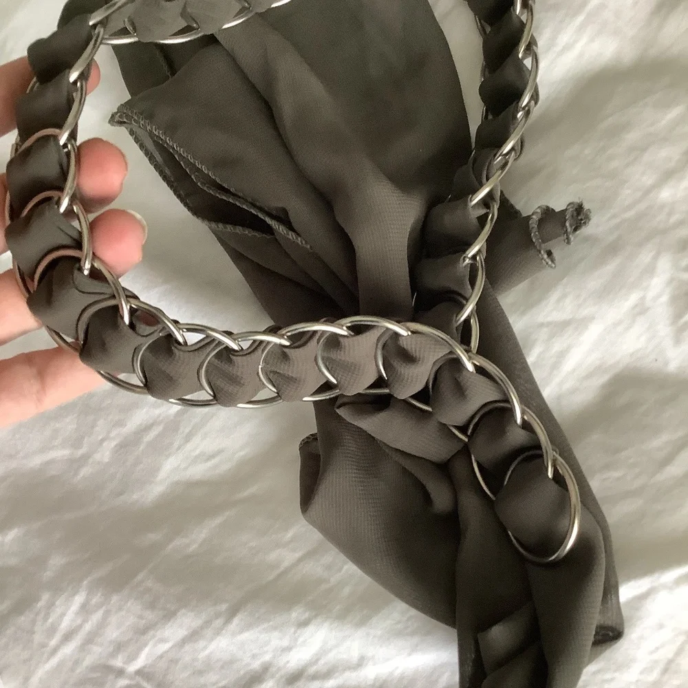 Vintage Y2K Chain‎ Metal Link Butterfly Embellished Fabric Belt